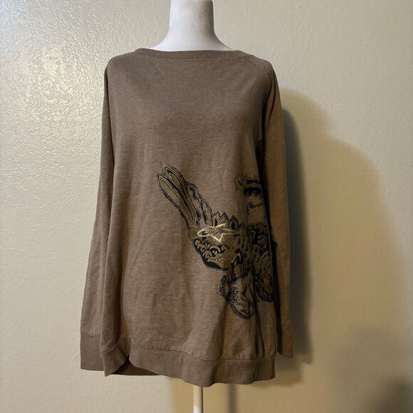 Harley-Davidson Sweaters - Alpinestars Sweatshirt Womens Large Tan Off the shoulder brown tan Fleece Crew
